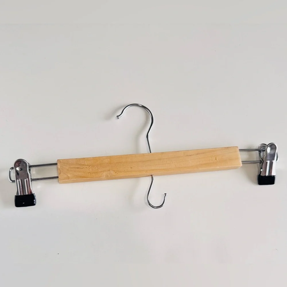 IKEA Tan Wood Pants Hanger w Metal Clips Clamps & Hook